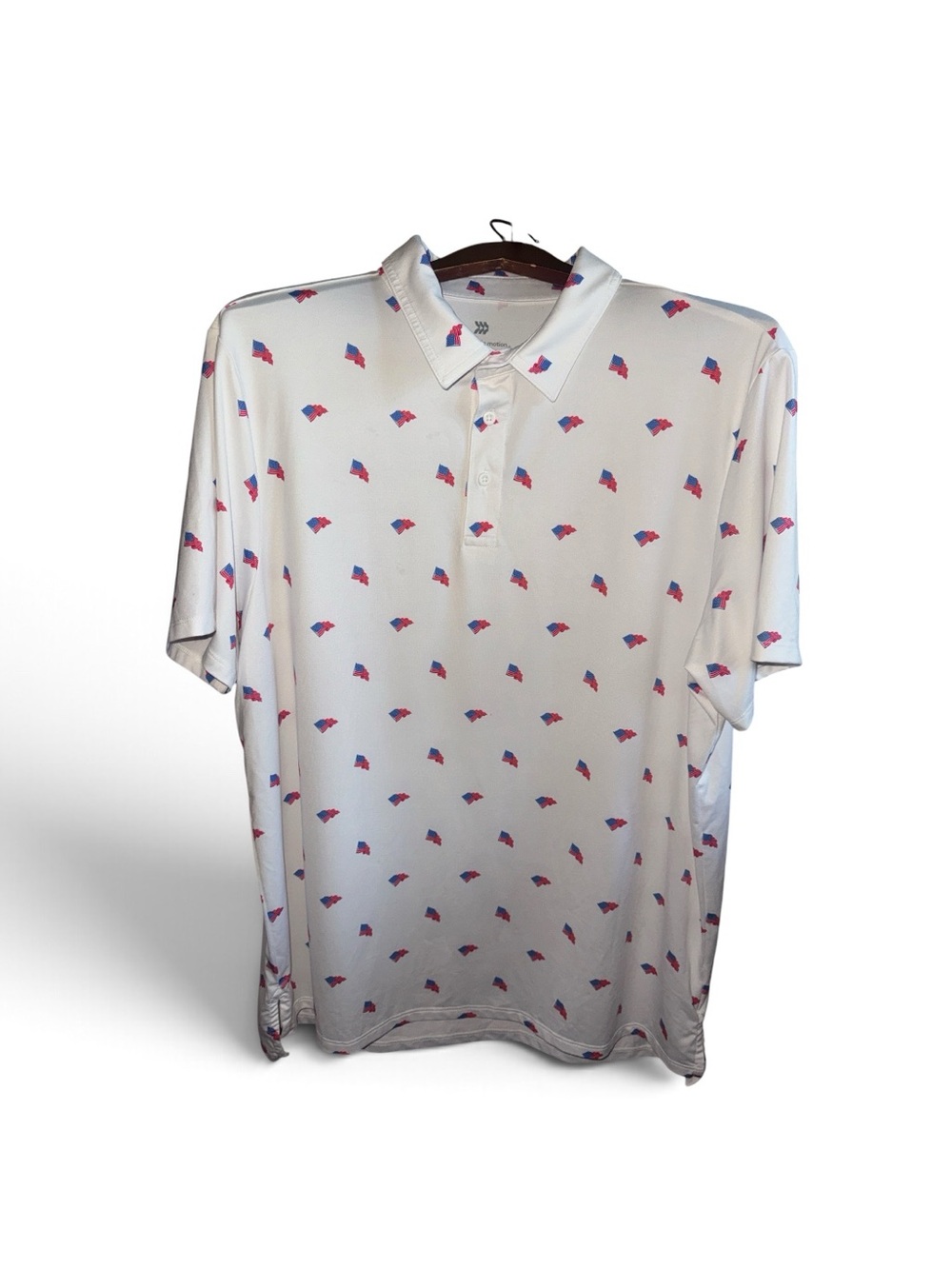 all in motion White Golf Polo with Red & Blue American USA Flag Graphic Print